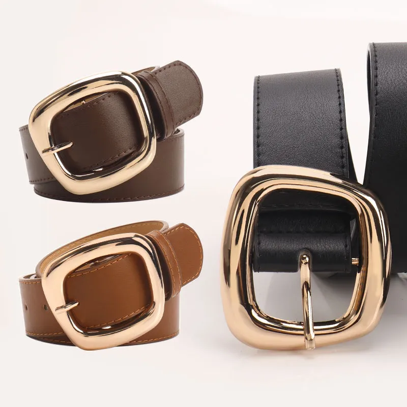 Women Fashion Casual Trapezoidal Pin Buckle Wide Belt
