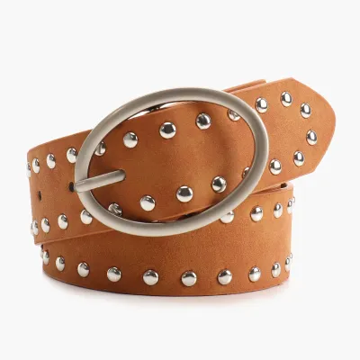 Fashion Women Rivet Oval Buckle Belt
