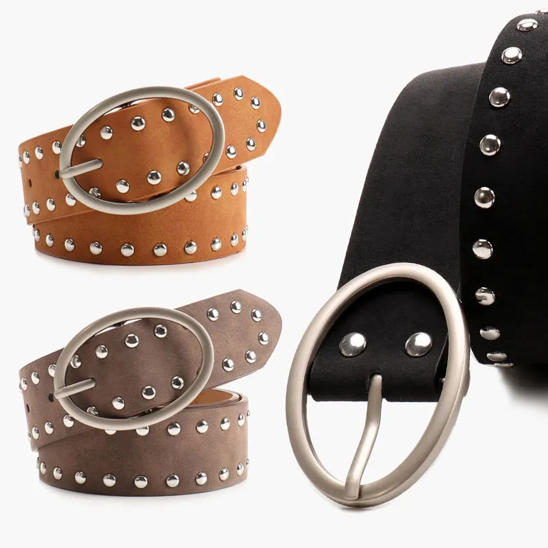 Fashion Women Rivet Oval Buckle Belt