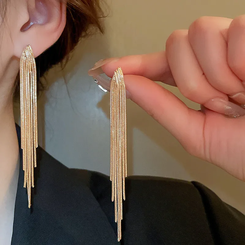 Women Silver 925 Fashion Elegant Long Tassel Earrings