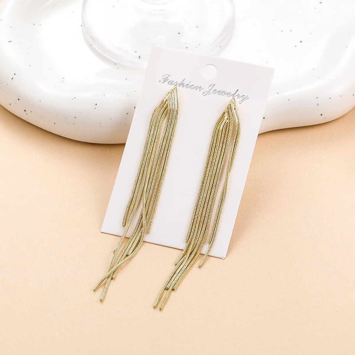 Women Fashion Elegant Solid Color Tassel Earrings Alloy