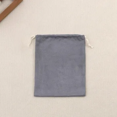 Solid Color Velvet Drawstring Storage Bag 22x27cm