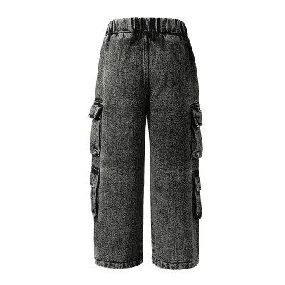 Pantalones vaqueros anchos rectos y casuales con múltiples bolsillos para niñas