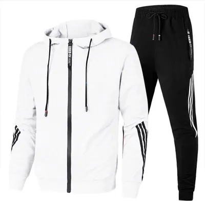 Men's Casual Color Block Hooded Long Sleeve Slim Fit Pants Two-Piece Set