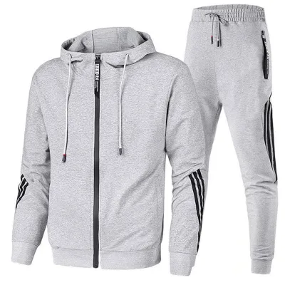 Men's Casual Color Block Hooded Long Sleeve Slim Fit Pants Two-Piece Set