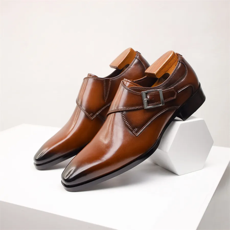 Men Fashion Square-Toe Real Leather Business Shoes