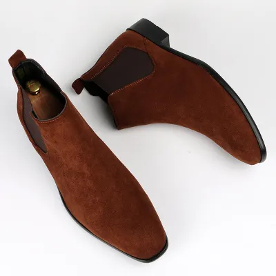 Men Fashion Casual Solid Color Square Toe Wedge Heel Boots