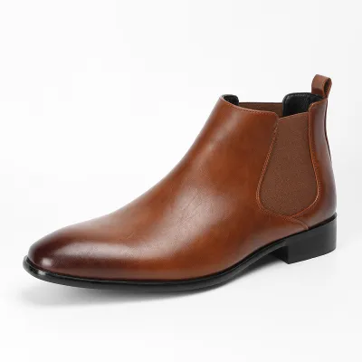 Men Fashion Casual Solid Color Square Toe Wedge Heel Boots