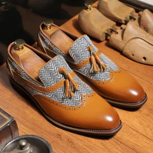 Men Fashion Casual Stitching Breathable Pointed-Toe Business Leather Shoes Round Toe