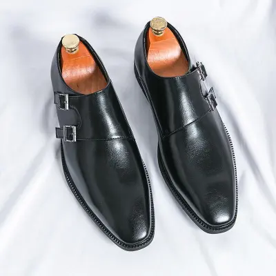 Men Fashion Casual Buckle Pointed-Toe Business Leather Shoes