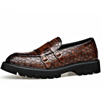 Men Fashion Casual Solid Color Stone Pattern Thick-Soled Business Leather Shoes