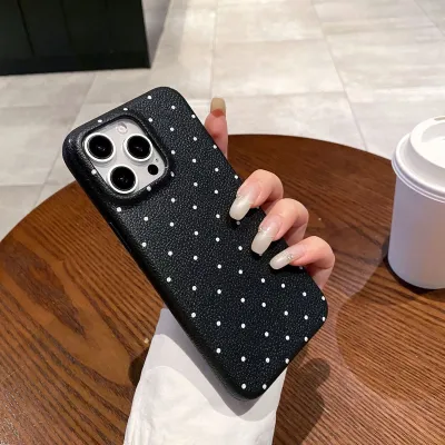 Fashion PU Leather Pattern Polka Dot Print Drop-Resistant Soft iPhone Case