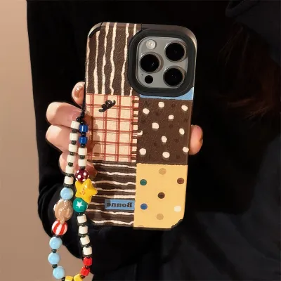 Fashion Retro Wave Point Splicing Imitation Leather Holster Iphone Case