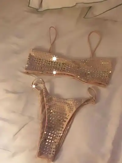 Women Fashion Sexy Solid Color Sequins Bikini Swimsuit