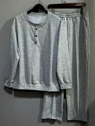 Men Fashion Casual Autumn Winter Cotton Long Sleeve Sweatshirt Loose Pants Two-Piece Set