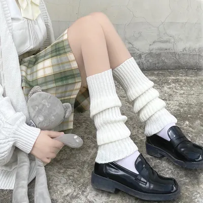 Women's Fashion Autumn Winter Solid Color Knitted Leg Cover Stacked Mid-Calf Socks