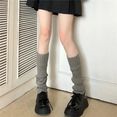 Women's Fashion Autumn Winter Solid Color Knitted Leg Cover Stacked Mid-Calf Socks