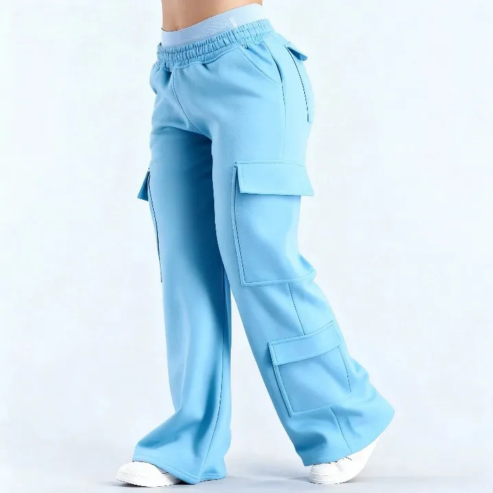 Women Casual Solid Color High Waist Loose Straight Pants