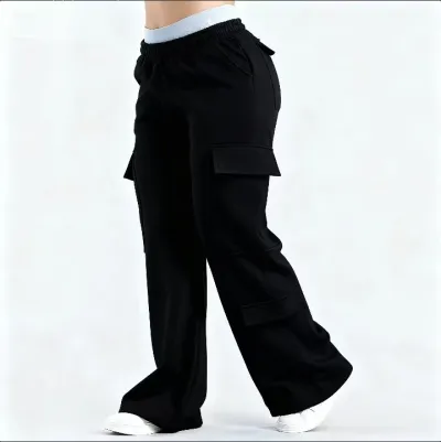 Women Casual Solid Color High Waist Loose Straight Pants