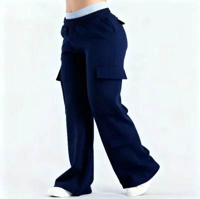 Women Casual Solid Color High Waist Loose Straight Pants
