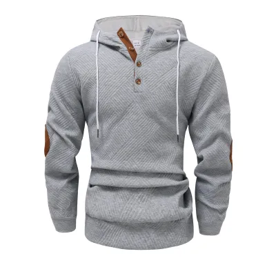 Men's Fashion Casual Autumn Winter Solid Color Jacquard Loose Hoodie
