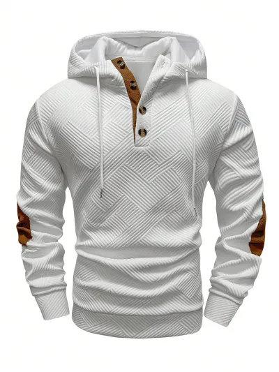 Men's Fashion Casual Autumn Winter Solid Color Jacquard Loose Hoodie