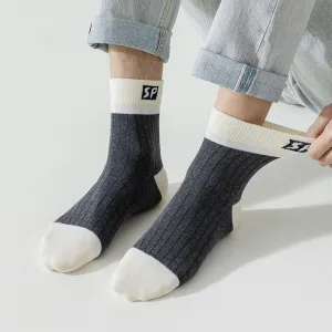 Men Fashion Casual Color Block Breathable Letter Sports Socks