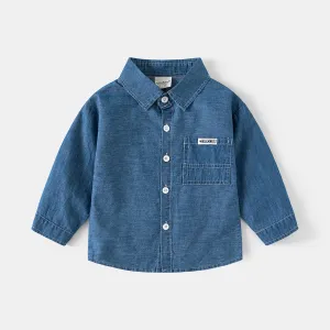 Kids Boys Casual Long Sleeve Denim Shirt with Lapel Collar