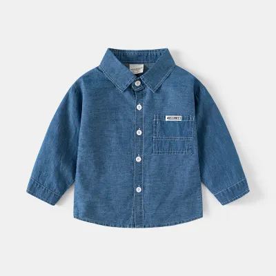 Kids Boys Casual Long Sleeve Denim Shirt with Lapel Collar