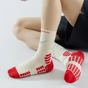 Men Fashion Casual Color Block Breathable Basketball Socks Cotton