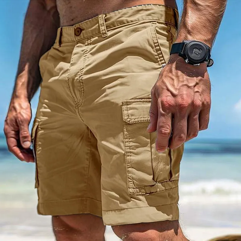 Men Fashion Casual Solid Color High Waist Loose Polyester Shorts