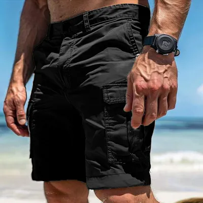 Men Fashion Casual Solid Color High Waist Loose Polyester Shorts
