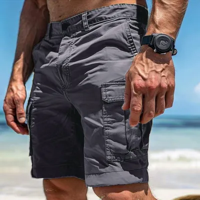 Men Fashion Casual Solid Color High Waist Loose Polyester Shorts