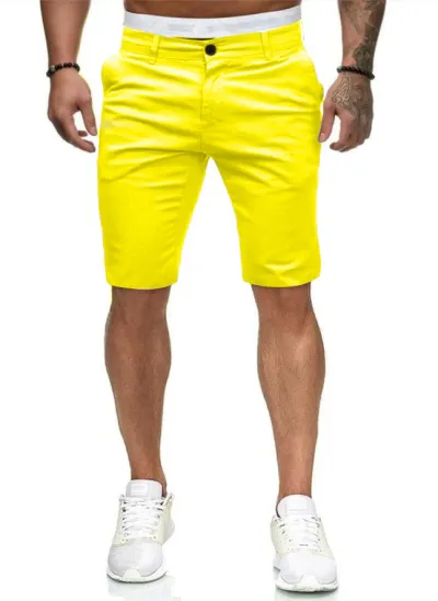 Men Fashion Casual Solid Color Slim Fit Cotton Shorts