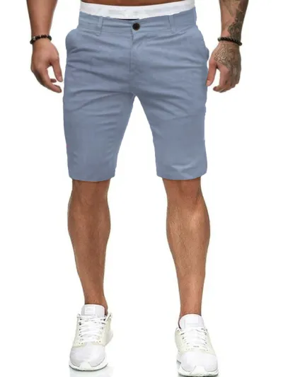 Men Fashion Casual Solid Color Slim Fit Cotton Shorts