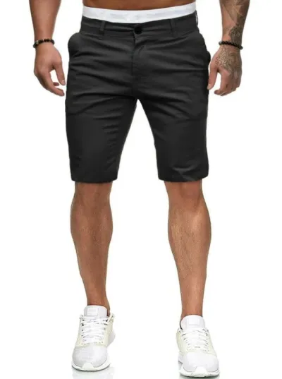 Men Fashion Casual Solid Color Slim Fit Cotton Shorts