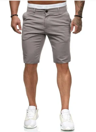 Men Fashion Casual Solid Color Slim Fit Cotton Shorts