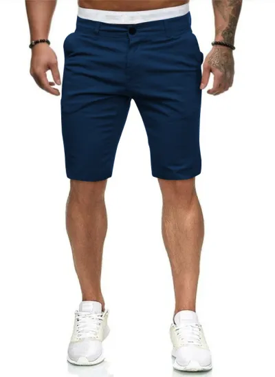 Men Fashion Casual Solid Color Slim Fit Cotton Shorts
