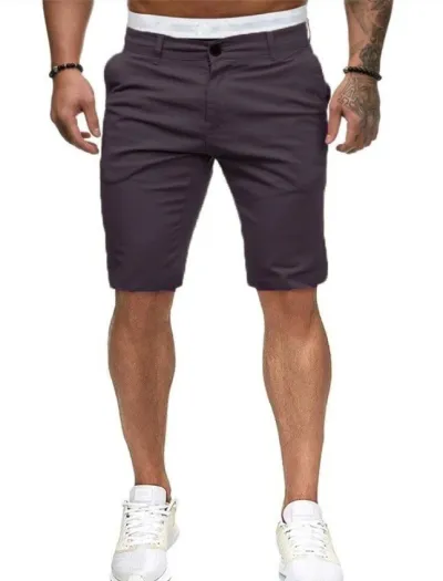 Men Fashion Casual Solid Color Slim Fit Cotton Shorts