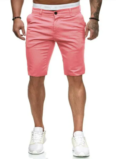 Men Fashion Casual Solid Color Slim Fit Cotton Shorts