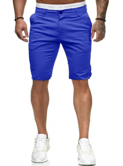 Men Fashion Casual Solid Color Slim Fit Cotton Shorts