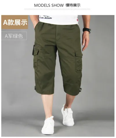 Men's Casual Solid Color Loose Thin Multi-Pocket Capri Shorts