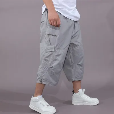 Men's Casual Solid Color Loose Thin Multi-Pocket Capri Shorts