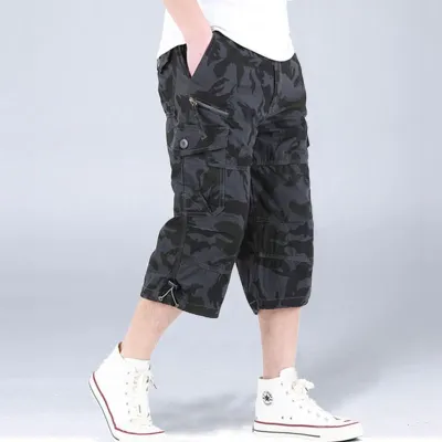 Men's Casual Solid Color Loose Thin Multi-Pocket Capri Shorts