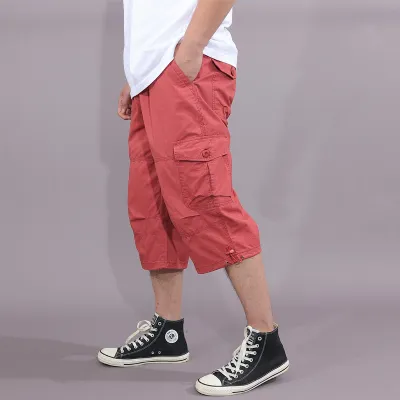 Men's Casual Solid Color Loose Thin Multi-Pocket Capri Shorts