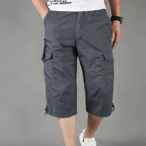 Men's Casual Solid Color Loose Thin Multi-Pocket Capri Shorts