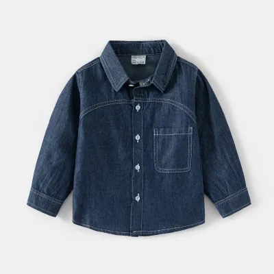 Kids Boys' Fashion Casual Lapel Long Sleeve Denim Shirt Solid Color