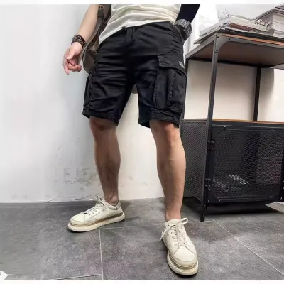 Men's Fashion Casual Solid Color Loose Straight Multi-Bag Shorts