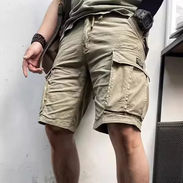 Men's Fashion Casual Solid Color Loose Straight Multi-Bag Shorts