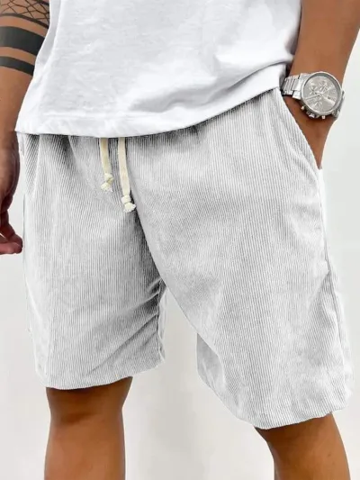 Men Fashion Casual Retro Solid Color Corduroy Drawstring Shorts